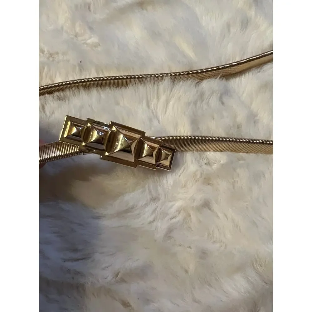 Vintage Gold Tone Stretch Snake Chain Belt | Pyramid Stud Buckle Cinch Belt
